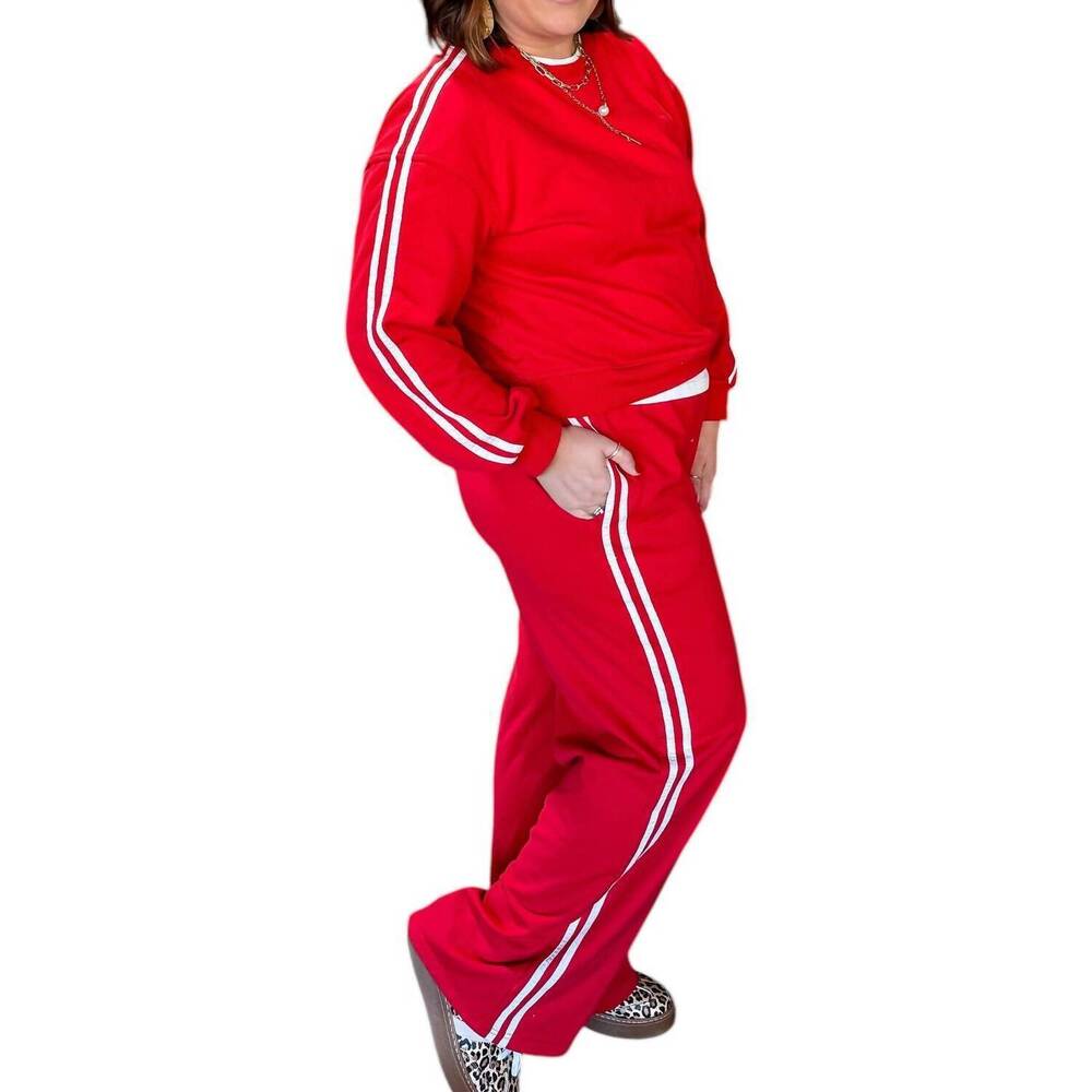 NEW LITTLE DAISY CLOSET striped crewneck and sweatpant set in red